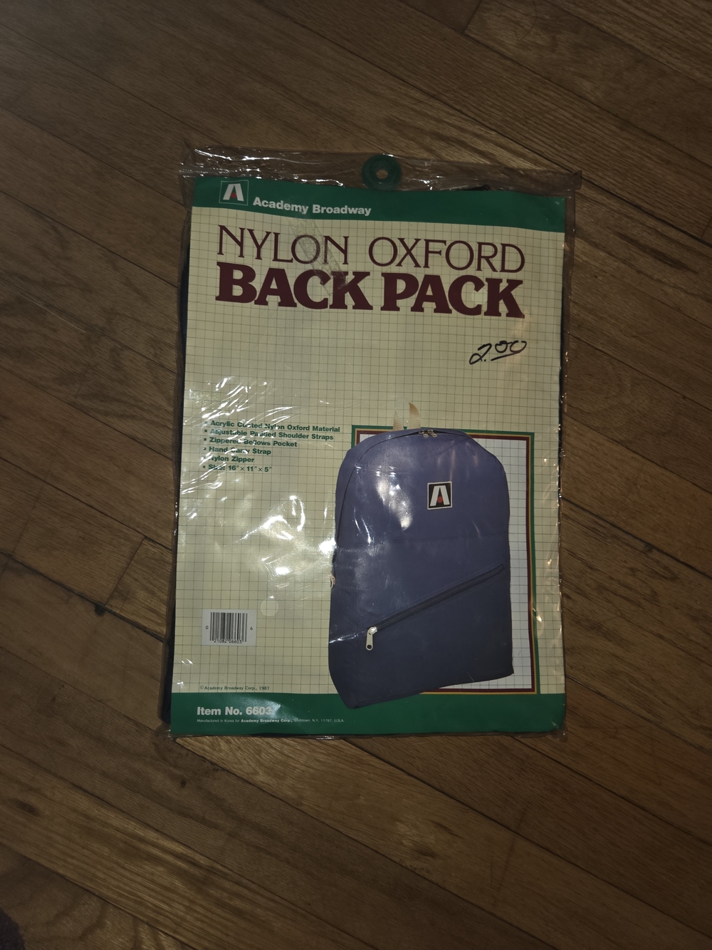 NWT Vintage Academy Broadway Nylon Oxford Lightweight 16×11×5 Navy Backpack NOS